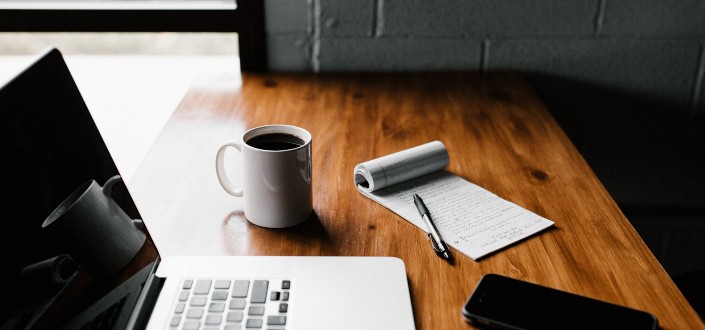 Black coffee and writing tools