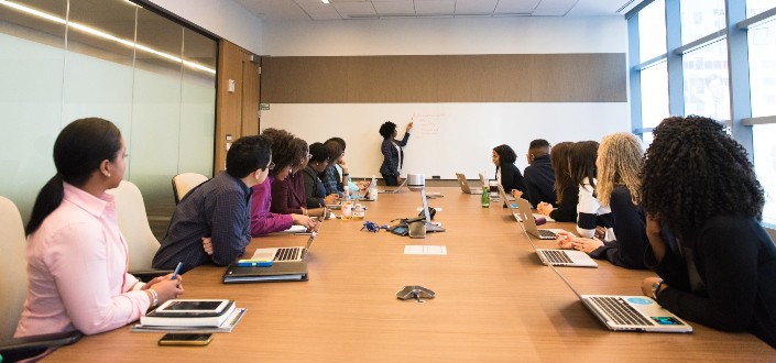 a business meeting in a conference hall