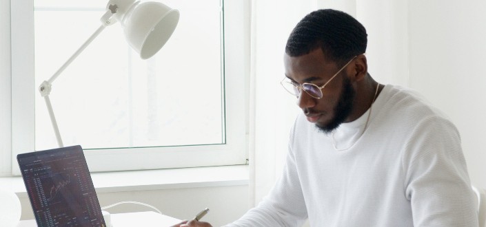 Man checking his laptop