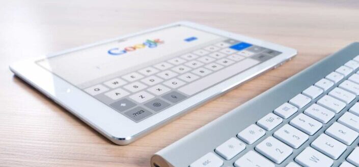 Silver tablet with a keyboard